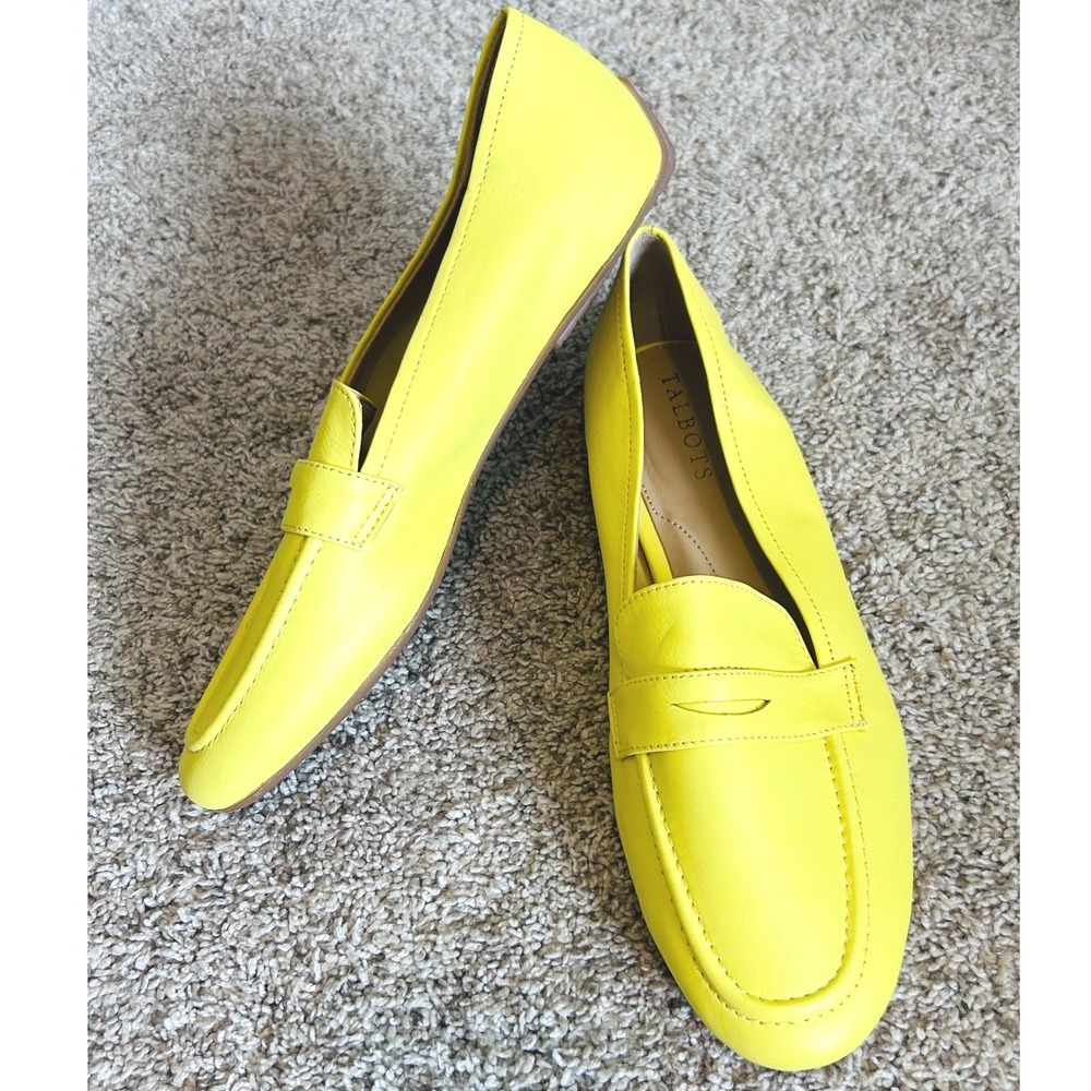 Talbots Ryan Lemon Yellow Dopamine Leather Penny Loafers Flats Womens 8.5M - Picture 2 of 8